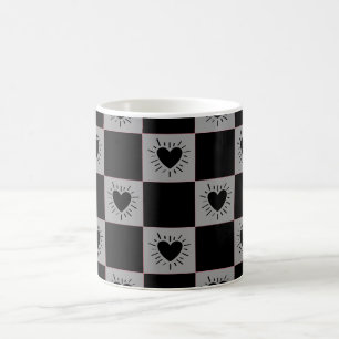 Zwart&Grijze Geruite Tegel Met Hartjes Patroon Koffiemok