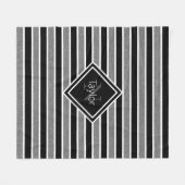 Zwart Grijze Glitter Stripes Monogram Naam Fleece Deken (Voorkant (Horizontaal))