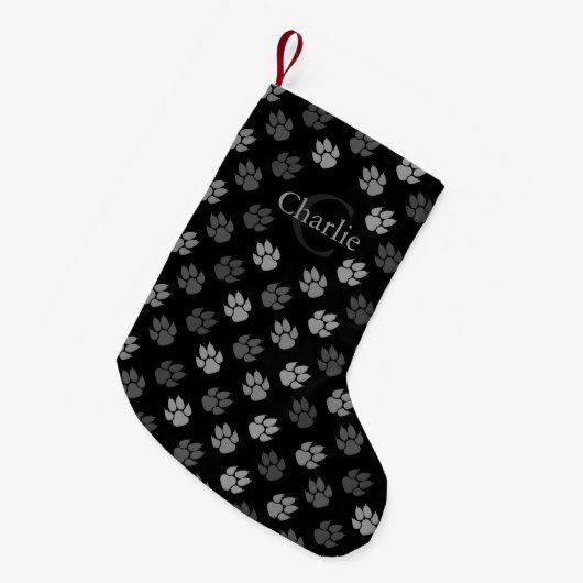 Zwart-grijze honden met monogram en naam kleine kerstsok (Voorkant (Hangend))