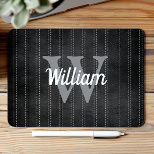 Zwart Grijze Vintage Pinstripe Retro Monogram Muismat