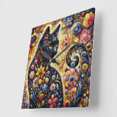 Zwart grillig kat Abstract bloemschilderij kunst Vierkante Klok (Hoek)