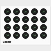 Zwart groen aangepaste initialen minimalistisch ronde sticker (Vel)