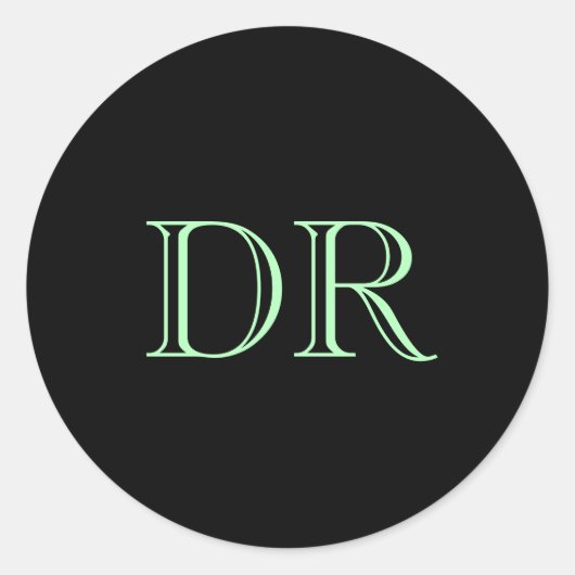 Zwart groen aangepaste initialen minimalistisch ronde sticker (Voorkant)