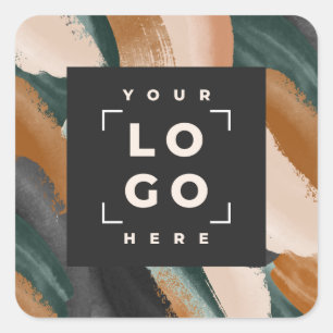 Zwart, groen abstract beschilderd minimal modern vierkante sticker