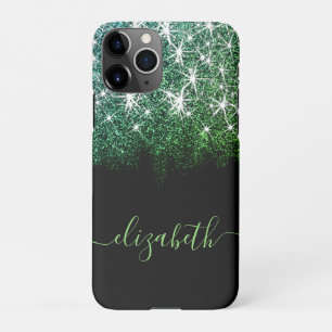 Zwart Groen Aqua Faux Glitter Kalligrafie Naam iPhone 11Pro Hoesje