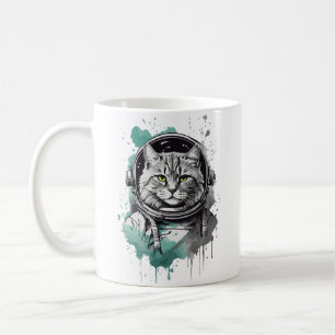Zwart Groen Astronaut Cat Design Koffiemok