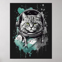 Zwart Groen Astronaut Cat Design Poster