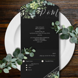 Zwart Groen Bloemen Eucalyptus Minimalistisch Scri All In One Uitnodiging