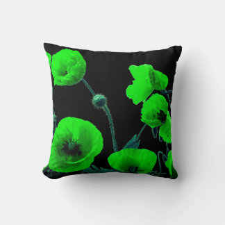 Zwart Groen Bloemen Waterverf Poppy Flowers Unique Kussen