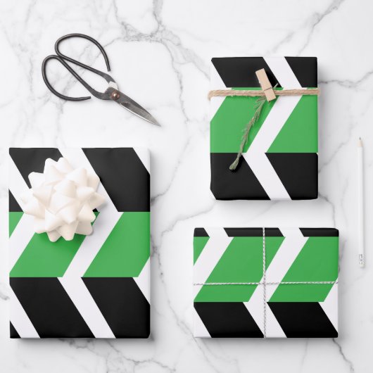 Zwart Groen Chevron Stripe Inpakpapier Vel (Voorkant)