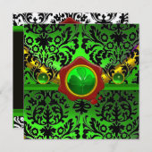 ZWART GROEN DAMAST, KLAVER, RODE WAX ZEGEL MONOGRA KAART (Voorkant / Achterkant)