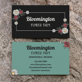 Zwart & Groen elegante bloem Illustratie Bloemist Visitekaartje