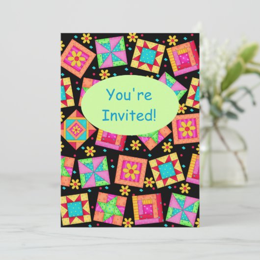 Zwart groen kleurrijk patchwork Quilt Block Art Kaart (Staand voorkant)