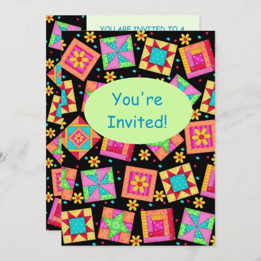 Zwart groen kleurrijk patchwork Quilt Block Art Kaart (Voorkant / Achterkant)