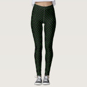 Zwart Groen Polka Dots Patroon Leggings (Voorkant)