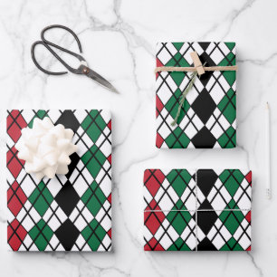 Zwart Groen Rood Argyle patroon Inpakpapier Vel