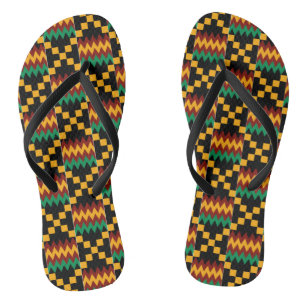 Zwart, groen, rood, geel Kente-doek Teenslippers