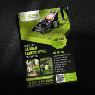 Zwart & Groen Tuin Landscaping Lawn Care Maaien Flyer