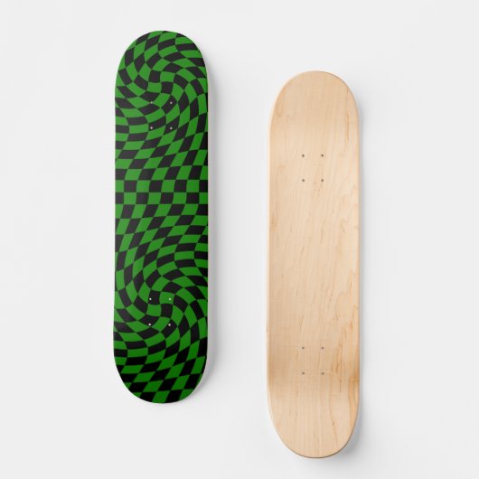 Zwart & Groen Vervormd Check Geruit Patroon Skateboard (Voorkant)