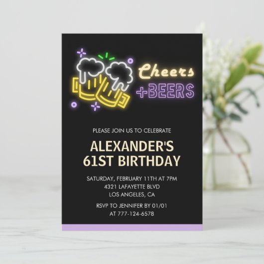 Zwart Groen Volwassen Bier 61ste verjaardag Uitnod Kaart (Staand voorkant)