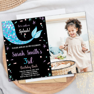 Zwart Groen Zeemeermin Staart Verjaardag met foto Kaart