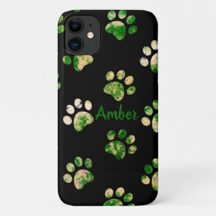 Zwart groene textuur pootafdruk patroon gepersonal iPhone 11 hoesje