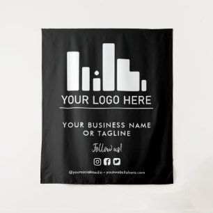 Zwart groot logo en sociale media achtergrond wandkleed