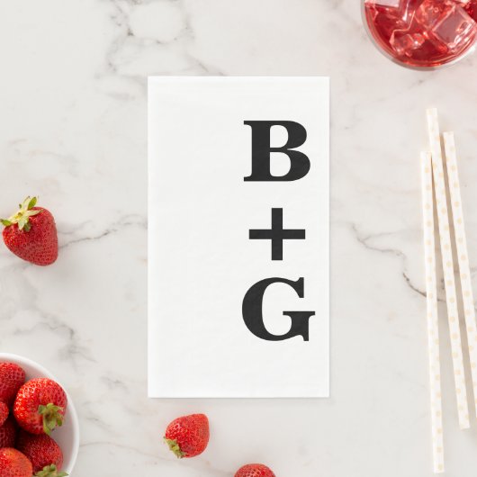 Zwart Grote Moderne Bruiloft Initialen | Wit Servet (Insitu)