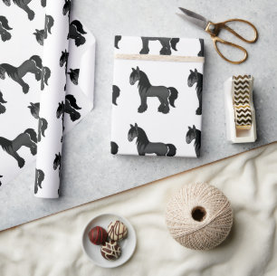 Zwart Gypsy Vanner Clydesdale Shire Paard Patroon Cadeaupapier