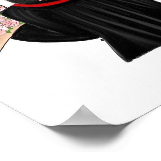 Zwart Haar Coquette Afstuderen Art Print (Hoek)