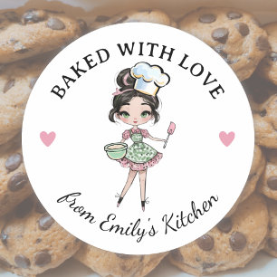 Zwart haar meisje bakker chef ronde sticker