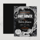 Zwart Halloween Baby shower Invitation w / Registr Uitnodiging Briefkaart (Voorkant / Achterkant)