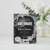 Zwart Halloween Baby shower Invitation w / Registr Uitnodiging Briefkaart (Staand voorkant)