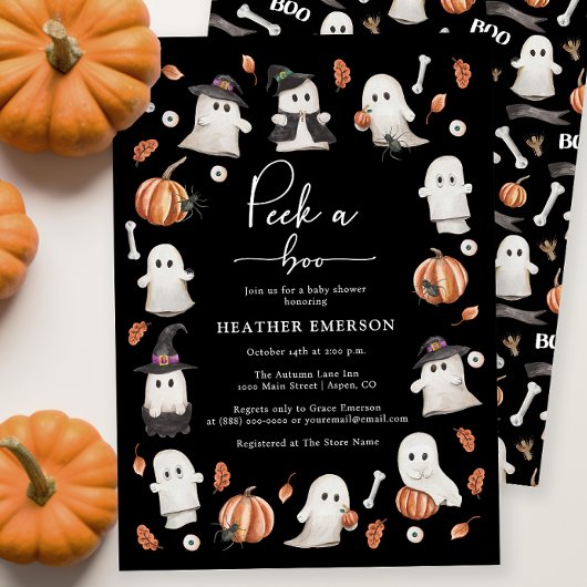 Zwart Halloween Baby shower Kaart