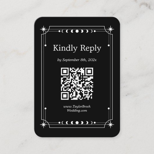 Zwart Halloween Bruiloft RSVP QR Code Informatiekaartje (Voorkant)