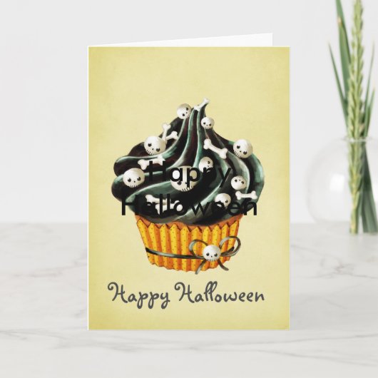 Zwart Halloween Cupcake Kaart (Voorkant)