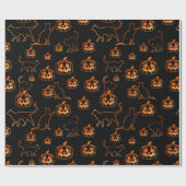 Zwart Halloween Katten en Jack-o-Lantern Patroon Cadeaupapier (Vlak)