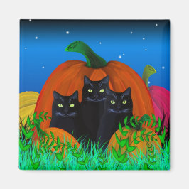 Zwart Halloween Katten met Pompoenen Magnet Magneet