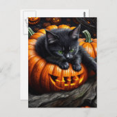 Zwart Halloween Kitten Briefkaart (Voorkant / Achterkant)