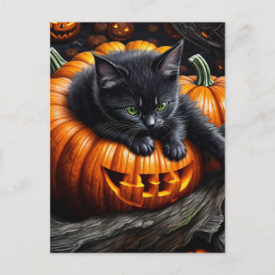 Zwart Halloween Kitten Briefkaart