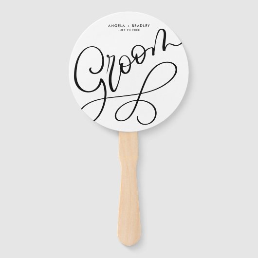 Zwart Hand Geletterd Script Groom Wedding Fan Handwaaier (Voorkant)