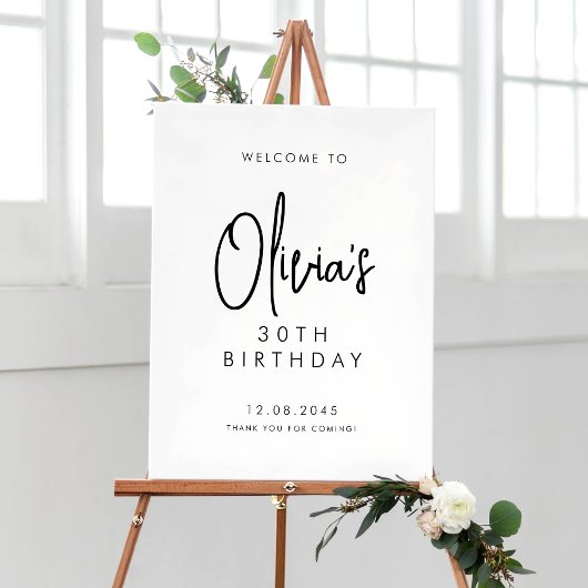 Zwart handgeschreven script 30th Birthday Welkom Poster