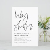 Zwart handgeschreven script Baby shower uitnodigen (Staand voorkant)