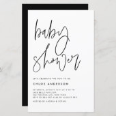 Zwart handgeschreven script Baby shower uitnodigen (Voorkant / Achterkant)