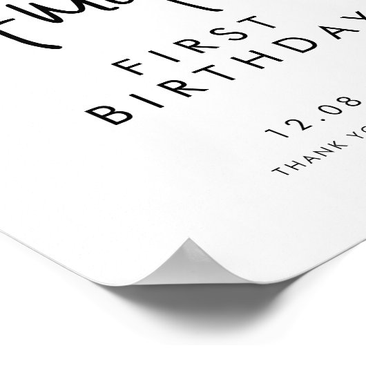 Zwart handgeschreven script eerste verjaardag poster (Hoek)