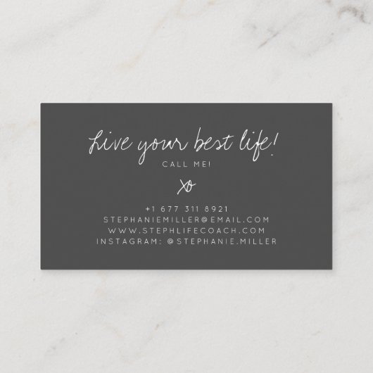 Zwart handgeschreven script handtekening logo life visitekaartje (Achterkant)