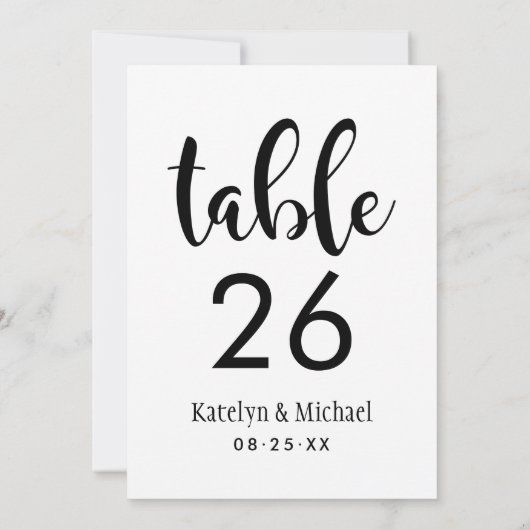 Zwart Handgeschreven Script Trouwtafel Nummer Kaart (Achterkant)