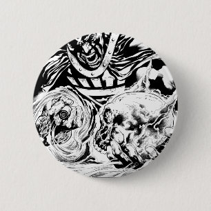 Zwart handje met schedel paneel 2 ronde button 5,7 cm