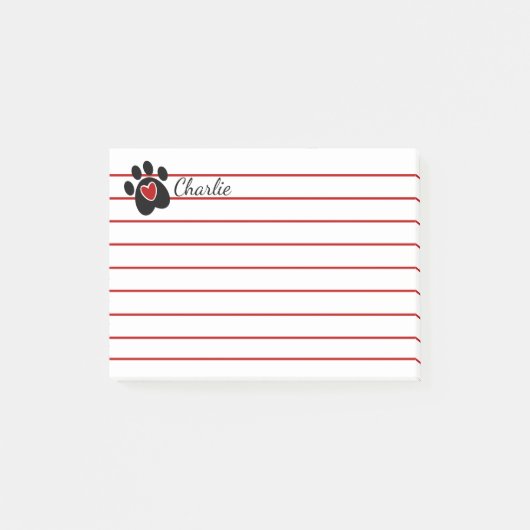 Zwart handschrift afdrukken en rood hart post-it® notes (Voorkant)