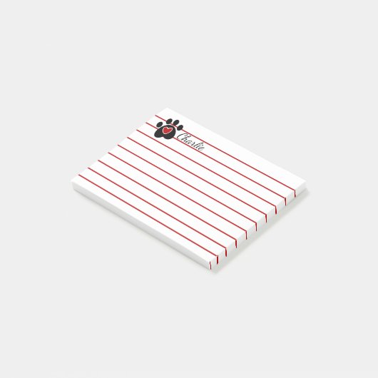 Zwart handschrift afdrukken en rood hart post-it® notes (Schuin)